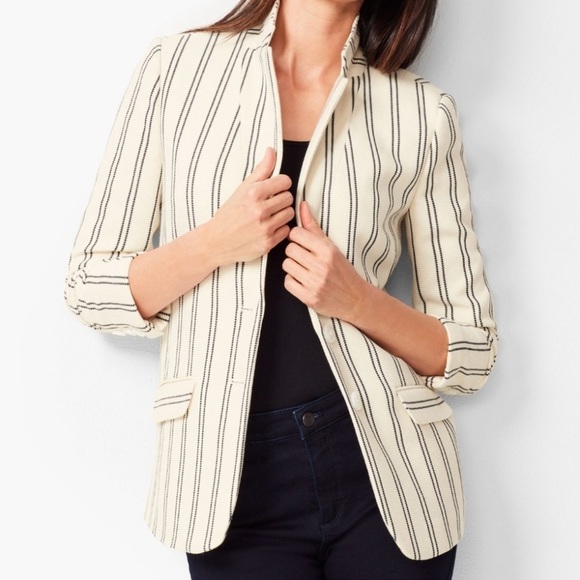 Talbots Jackets & Blazers - Talbots Aberdeen Knit Blazer Textured Ponte Stripe Blazer Size 2 White Black